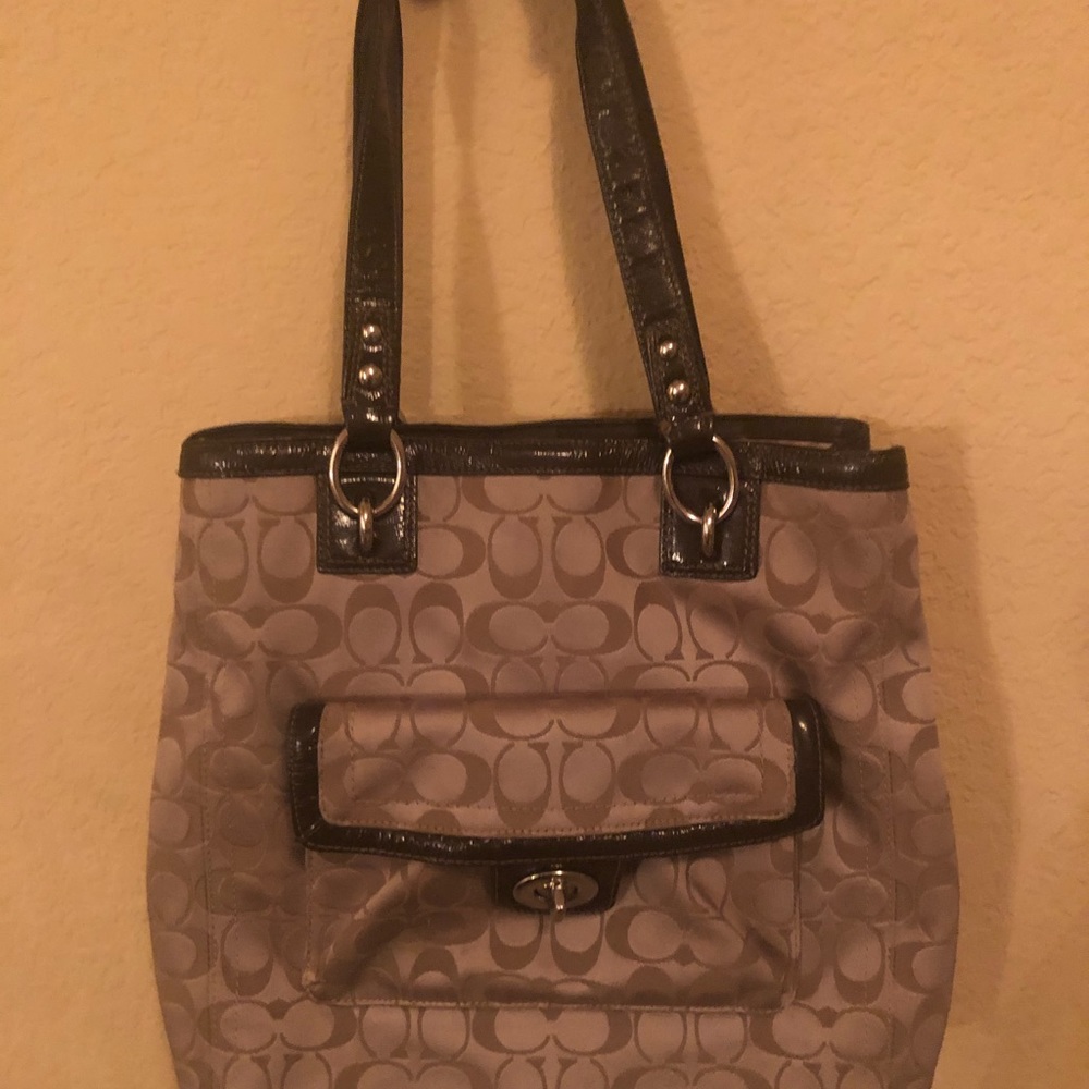 Coach Tan and Brown and Silver Satchel